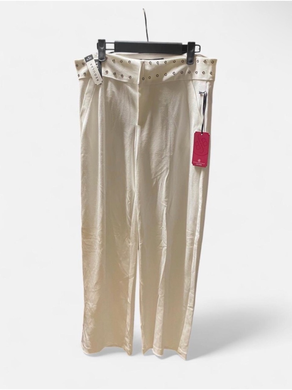 Boom Boom Jeans White Wide-Leg Pants with Studded Waist